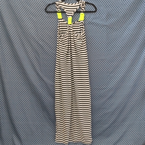 Just Love- Black and white striped long maxi dress with neon yellow. Size - XL - Picture 5 of 6